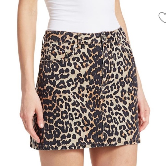 Ganni Leopard Print Mini Skirt Demin EU 38/6 - Picture 1 of 8